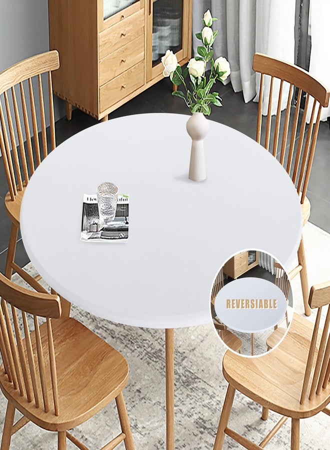 Obstal Fitted Round Table Cloth, Reversible Waterproof Stain Resistant Elastic Stretch Tablecloth, Wipe Clean Table Cover for Outdoor/Indoor Use, Fits Round Tables up to 48" - 56" Diameter, White - Image 1